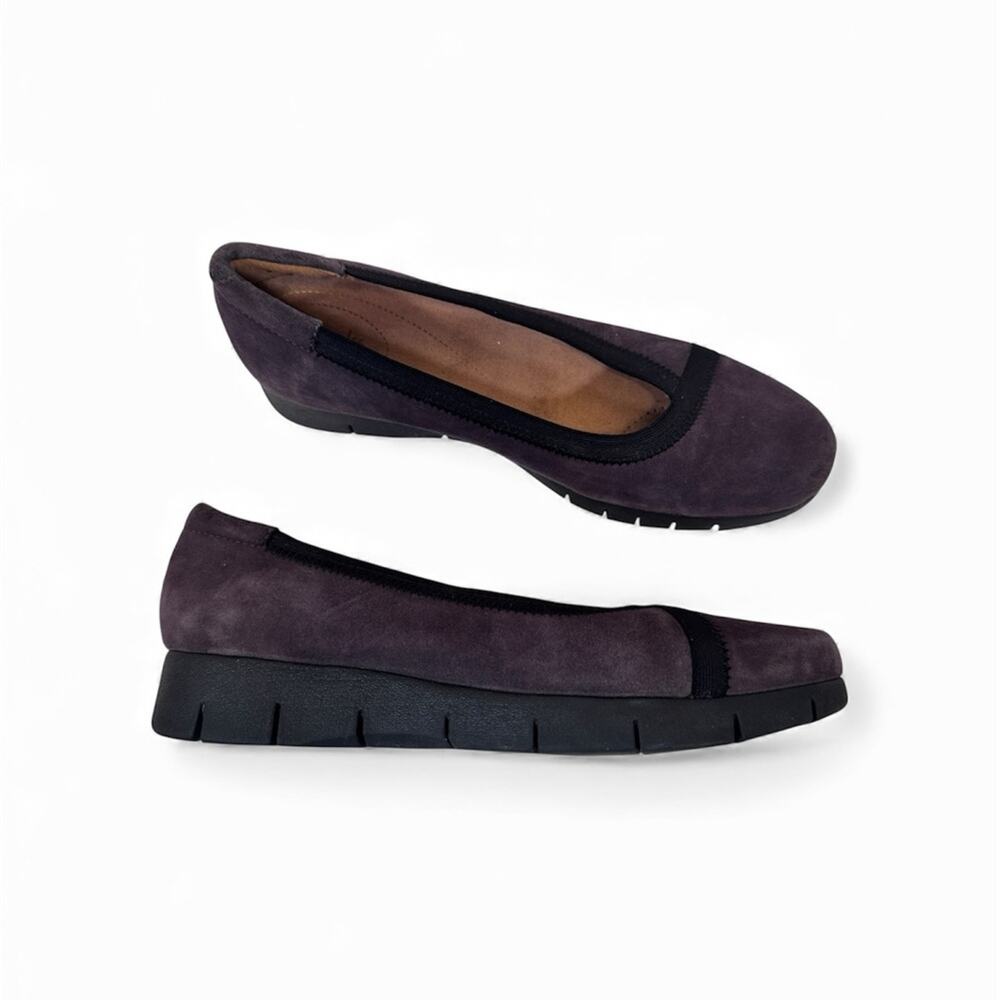 Clarks Purple Suede Leather Slip On Mini Wedge Comfort Shoes Womens 9.5 Classic